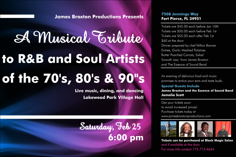 A musical tribute to R&B and Soul Artists of the 70's, 80's, & 90's